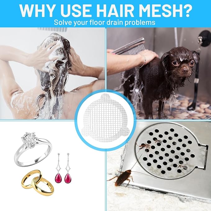 25 PCS Disposable Shower Drain Hair Catcher 3.54 Inches Round Drain Hair Catcher Stickers for Bath & Kitchen - Hair Catcher Shower Drain Cover for Human & Pet Hair - Mesh for Bathtub & Laundry
