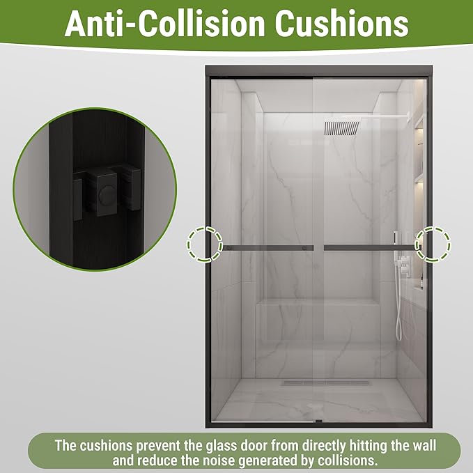 Shower Door 44-48" W * 72" H, Matte Black Double Sliding Shower Door with 1/4"(6mm) Tempered Glass, Shower Glass Door Easy to Clean