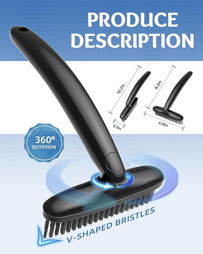 360 Degree Rotating Crevice Cleaning Brush- Household Hard Bristle Cleaning Brush, Multifunctional Bathroom Cleaning Tools for Kitchen Sink, Window, Tile, Toilet Seat (2, Black)