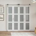 Bifold Closet Doors, 84" x 84", 3 Lites Frosted Glass Bifold Door with Brushed Nickel Sliding Hardware Kit Set, Pre-drilled Bi fold Barn Door Slab, 2X 3.83FT Track for 4 Doors