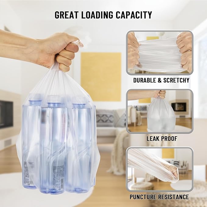 105Counts 8 Gallon Trash Bags, Flexible & Durable Kitchen Garbage Bags, Unscented & Easy Tearing Medium Trash Bag for Kitchen, Bathroom, Bedroom, Office, Transparent