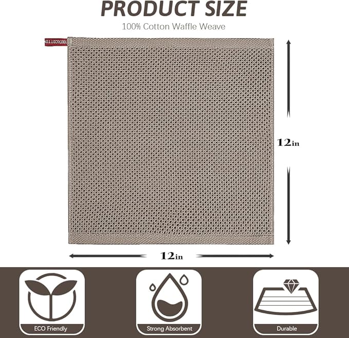 Nialnant 6 Pack Dish Cloths,100% Cotton Waffle Weave Kitchen Towels,Soft and Absorbent Kitchen Dish Rags, Dish Towels for Washing Dishes-12x12 Inches