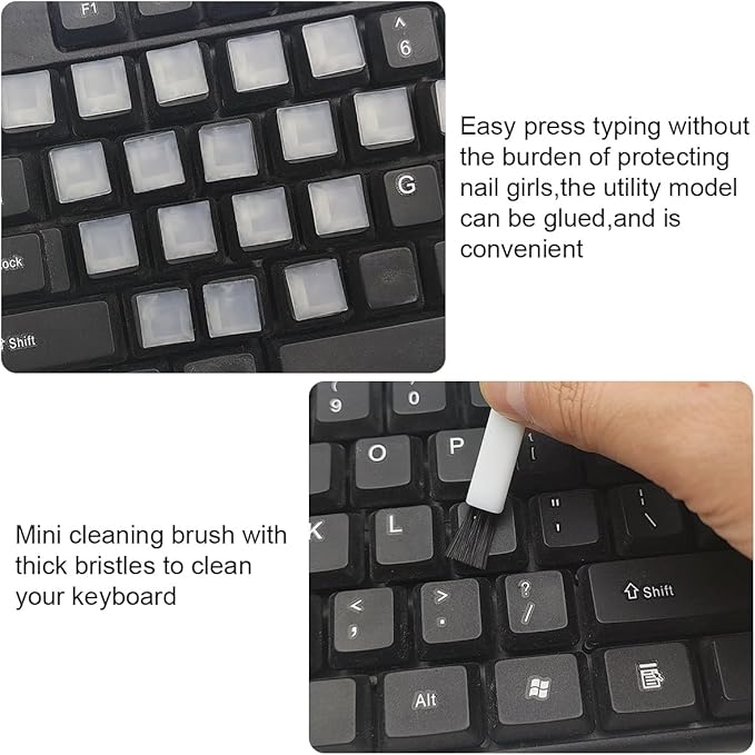 80 Pcs Raised Keyboard Stickers with cleaning brush for Nail-Art Typing, Adhesive Keycap Riser Cover for Long Nails Protection for Numeric Keypad, Square,Keyboard Bubbles for Long Nails,Square