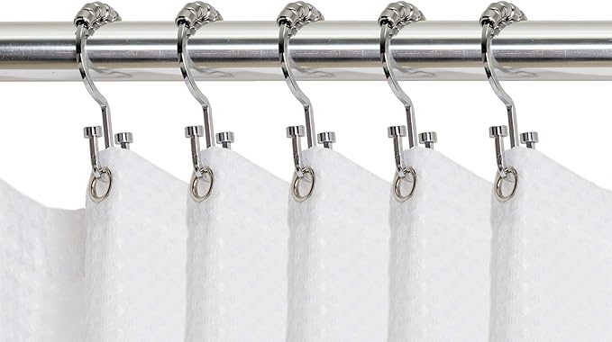 Utopia Alley HK1SS Deco Flat Double Roller Shower Curtain Hooks; Chrome