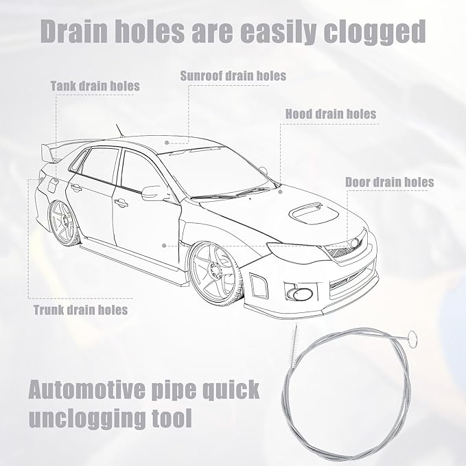 Auto Sunroof Drain Cleaning Tool Kit, 55.1in Long Pipe Cleaners with Tube Cleaning Brush Syringe Hose Syringe Flexible Soft Drain Brush for Car Sunroof Trunk Wiper Hole (Spring Type)