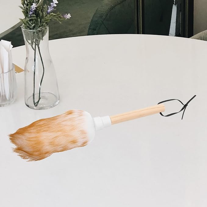 Lambswool Duster with Wooden Handle, Small White Fiber Duster for Home and Car Cleaning, Reusable and Washable Dust Removal Tool for Household and Automotive Use