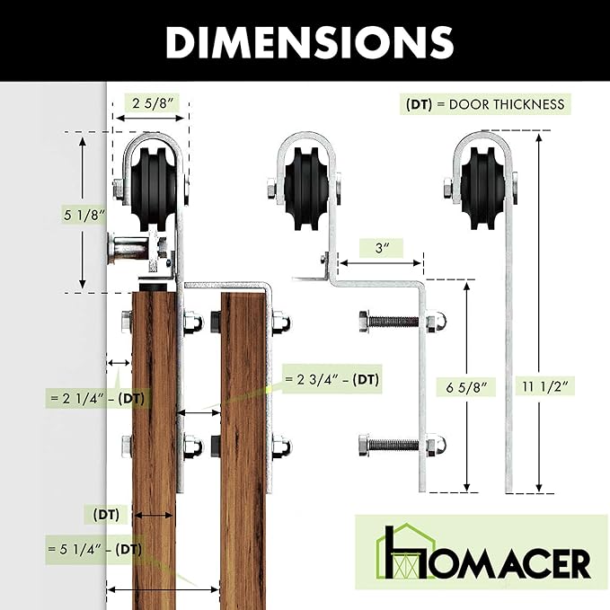 Homacer Brushed Nickel Single Track Bypass Sliding Barn Door Hardware Kit, for Three Doors, 11ft Long Flat Track, Classic Design Roller, (2 Flat+ 1 Bent Roller Set)