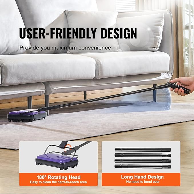 Happybuy Manual Carpet Sweeper with 300ml Dustbin - 6.7" Cleaning Width for Pet Hair, Dust & Debris on Carpets & Hard Floors (Purple)