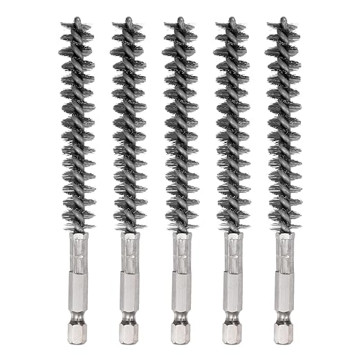 HARFINGTON 5Pcs Bore Brush Stainless Steel 12mm Dia Cleaning Twisted Wire Brush Tube Pipe Cleaner with Handle 1/4 Inch Hex Shank for Tubes, Ports, Bearings