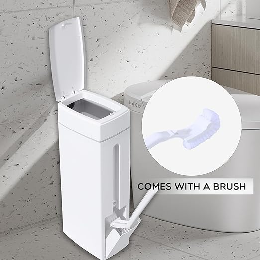 Slim Bathroom Trash Can,Bathroom Trash Can with Toilet Brush and Holder Set 4.5 Liter / 1.2 Gallon Press-Type Plastic Garbage Can Slim Rectangular Trash Bin for Toilet