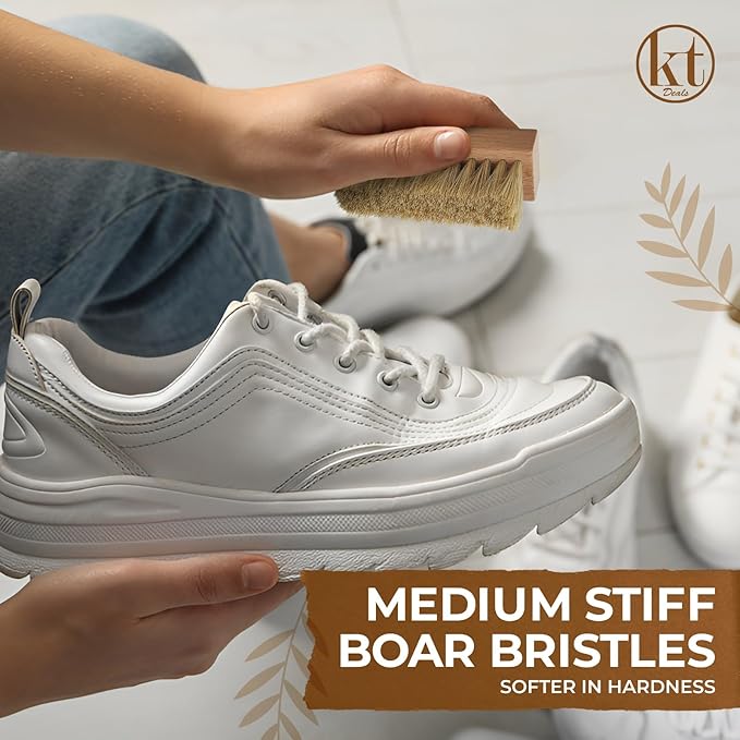 Small Shoe Cleaning Brush Set of 3 Brushes with Nylon, Boar and Horsehair Bristles, Wooden Sneaker Cleaner Brushes for Leather, Suede, Canvas, Textile, Bags and Accessories (3)