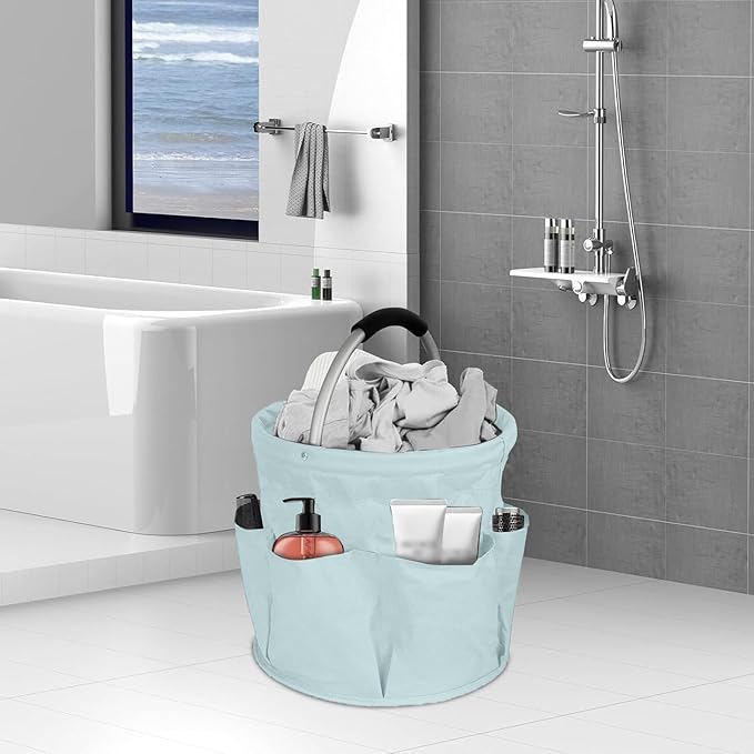 Professional Cleaning Caddy Organizer - 11" Wearable Cleaning Supply Bag with Adjustable Shoulder Strap & Handle - Housekeeper Essentials Organizer for Detailing Tools & Supplies (Sky Blue)