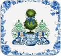 Chinoiserie Dish Drying Mat - Blue And White Green Porcelain Dish Drying Mat,Chinoiserie Dog Drying Mat For Kitchen Counter,Vintage Chinoiserie Drying Mat,Coffee Bar Mat,16x17.5 Inch