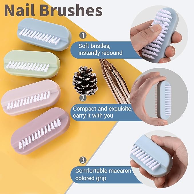 Nail Brush for Cleaning Fingernails 2 Sided Hand Fingernail Scrub Brush with Soft Stiff Bristles Nail Cleaning Brush 4PCS Nail Scrubber Brushes for Men Women Kids