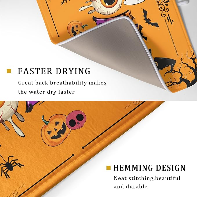 Orange Dish Drying Mat for Kitchen Counter Large Absorbent Resistant Drainer Mat Home Decor