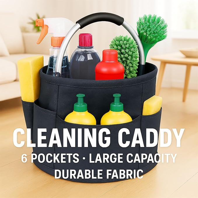 17L (5 Gal) Foldable Cleaning Caddy with Handle - Portable Supply & Tool Organizer | Organizador de Limpieza para Accesorios (Black)