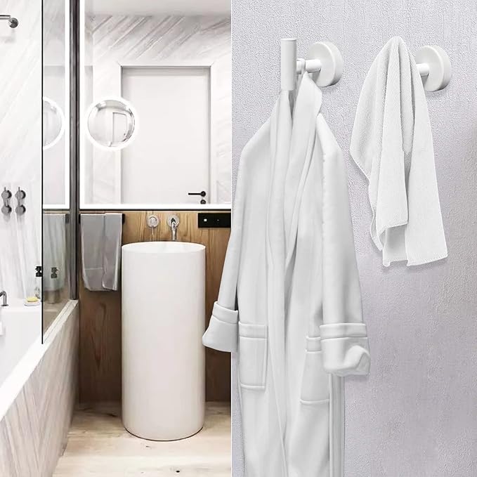 Towel Hooks, SUS 304 Stainless Steel Hooks, Heavy Duty Door Hanger Towel Robe Clothes Cabinet Closet Sponges Hook for Bathroom Kitchen Garage Gotel (White, 4 Pcs)