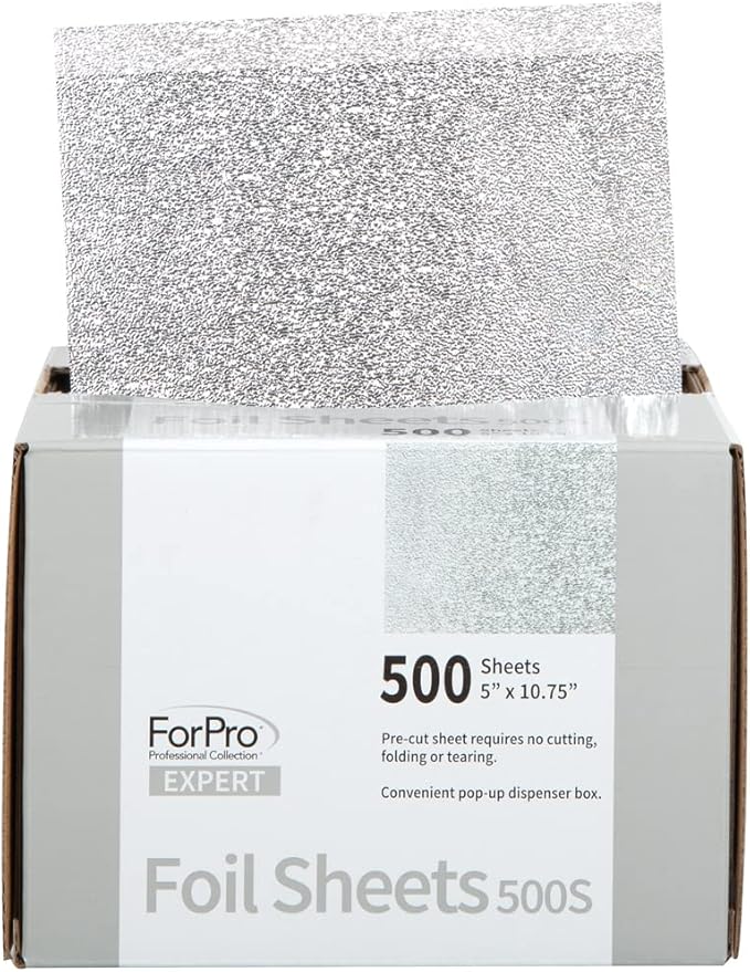ForPro Professional Collection Expert Embossed Foil Sheets 500S, Aluminum, Pop-Up Foil Dispenser, Hair Foils for Color Application & Highlighting Services, Food Safe, 5” W x 10.75” L, (Pack of 12)