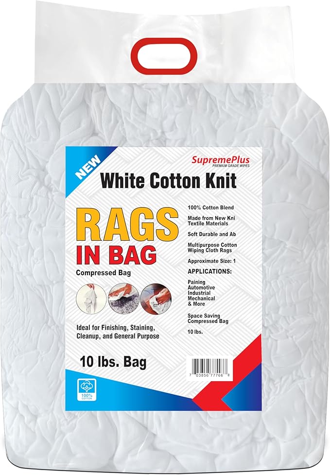 New White Cotton Tshirt Paint Rags (10 lbs. Bag Bulk) - Professional Grade Wiping Cloths for Garages, Restaurants, Polishing and Staining