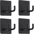 Shower Hooks, Adhesive Wall Hooks for Hanging Keys, Hats, Sticky Bathroom Hooks, Black Towel Hooks, 4 Pack
