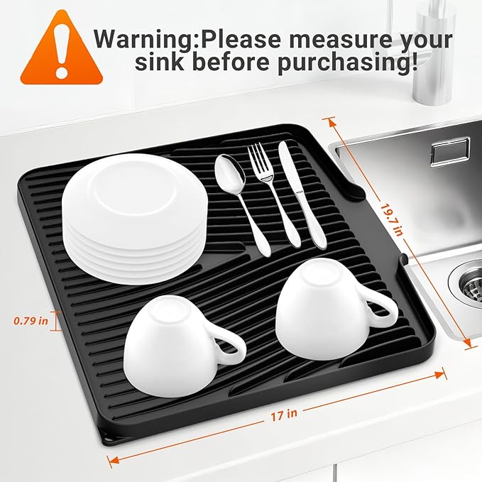 Silicone Dish Drying Mat for Kitchen Counter, Dish Drying Pad, Non-Slip Drain Pad with Built-in Drain, Heat Resistant Stone Drying Mat,Ivory, 2pcs-XL