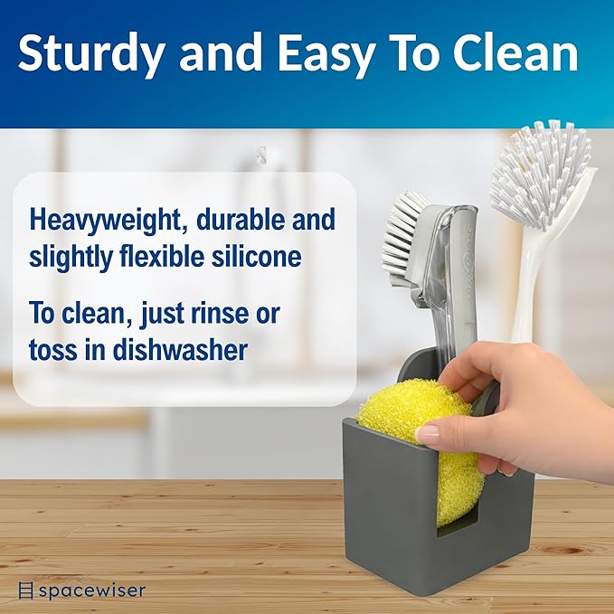 TidyNook Silicone Sink Caddy - Sponge Holder for Kitchen Sink, Dish Brush Holder, Fits Scrub Daddy Sponges, Scrub Mommy, and all Dish Sponges, Compact Kitchen Sinks Organizer Caddy, No Rust