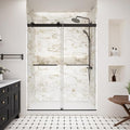 Frameless Shower Door,44-48" W x 74" H Double Sliding Shower Door with Soft Close System,5/16" (8mm) SGCC Tempered Clear Glass,Explosion-Proof Film Nano Coating,Matte Black