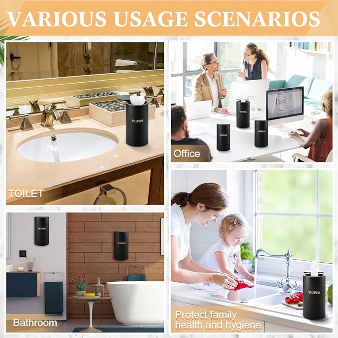 Refillable Wet Wipes Dispenser Disinfecting Wipe Container with Magnetic Lid Stylish Decorative Bamboo Holder for Bathroom Kitchen Countertop Home Office Storage Cleaning(Black)