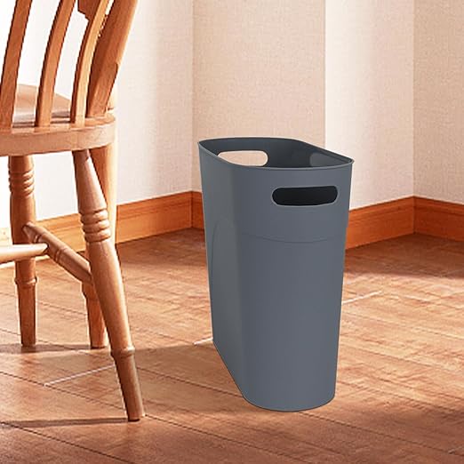 2 Pack 3.2 Gallon Plastic Trash Cans for Bathroom, Small Waste Bins with Handles, Compact Garbage Containers for Narrow Spaces, Recycle Wastebaskets for Office, Kitchen, Bedroom, Living Room (Gray)