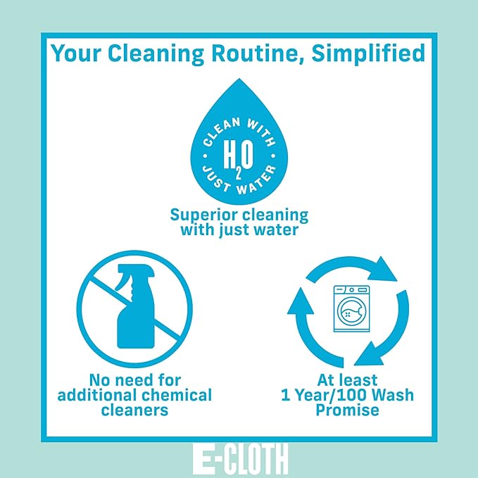 E-Cloth Microfiber Cloth, World's Leading Premium Microfiber Cleaning Cloth, Twice as Durable as Competition, 1 Year Guarantee, Ideal for Kitchen, Countertops, Sinks, and Bathrooms, Blue, 4 Pack
