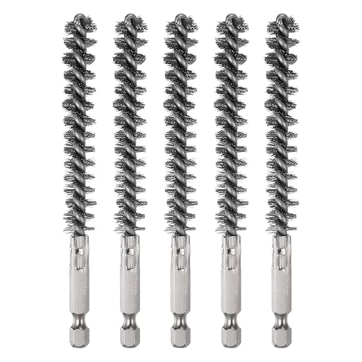 HARFINGTON 5Pcs Bore Brush Stainless Steel 11mm Dia Cleaning Twisted Wire Brush Tube Pipe Cleaner with Handle 1/4 Inch Hex Shank for Tubes, Ports, Bearings
