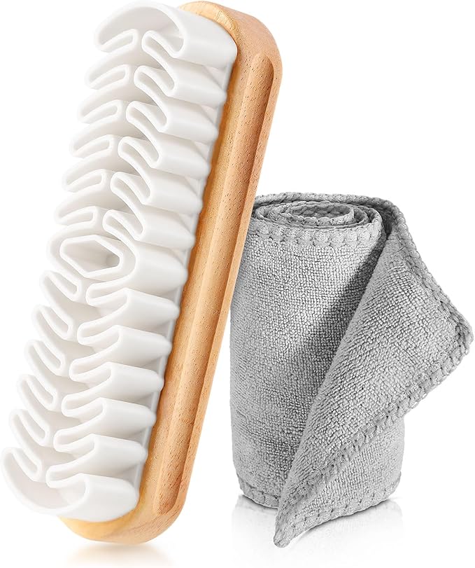 2 Pcs Suede Shoe Brush Nubuck Leather Cleaner Shoes Shine Dauber Crepe Applicators Set with Cleaning Eraser Cloth(Suede Brush with Cloth)