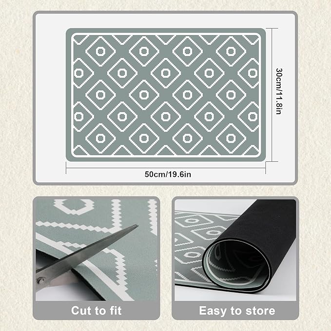 SUEH DESIGN Dish Drying Mat, Absorbent Coffee Mat 19.6 x 11.8 in Quick Dry Drying Mats Large Coffee Mat for Coffee Bar Kitchen Countertop, Green