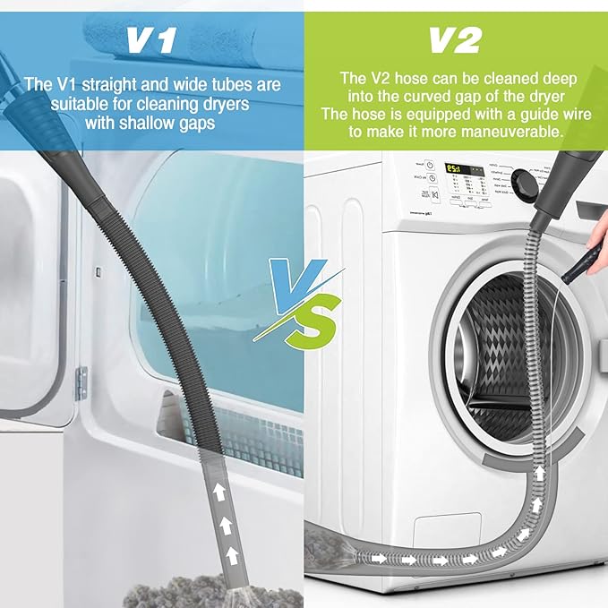 Sealegend 2 PCS Dryer Vent Cleaner Kit with Guide Wire Vacuum Hose Attachment Brush Lint Remover Power Washer and Dryer Vent Vacuum Hose Black