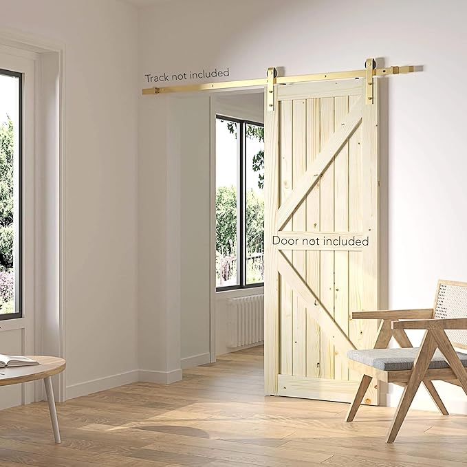 Rio Salto Brushed Brass Gold Barn Door Rollers – Extra Sliding Barn Door Hardware Kit for Interior Closet Pantry Doors – Fits 1 3/8" & 1 3/4" Panels, Supports 170 lbs – Track Not Included (Set of 2)