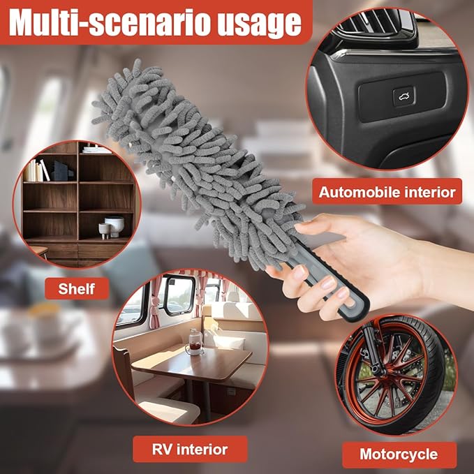 Car Interior Duster, No Scratch Microfiber Cleaning Brush with Comfortable Handle, Universal Auto Detailing Cleaning Supplies for Vehicle Home Office (Gray)