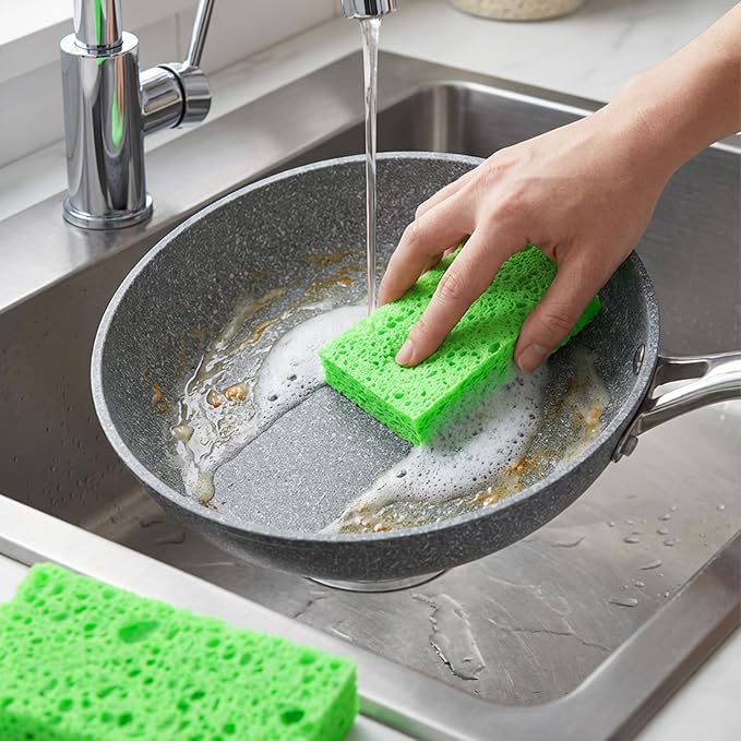 12 PCS Pop up Sponges Kitchen Cellulose Sponges 4.33 X 2.76 Inch Green Kitchen Sponge Pack for DIY, Household, Bathroom, Cars, Cleaning (Green)
