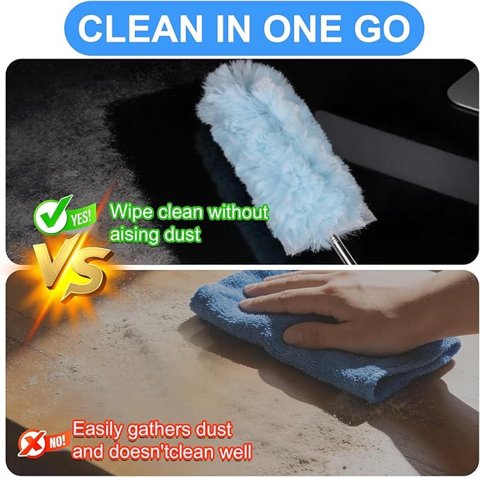 ITTAR 30 Count Duster Refill kit, Duster for Cleaning with Extension Pole, Microfiber Dust Remove Supplies, Fan Feather Dusters for Cleaning Home, Ceiling Fan, Blinds, Furniture, Vent & Shelves-Blue
