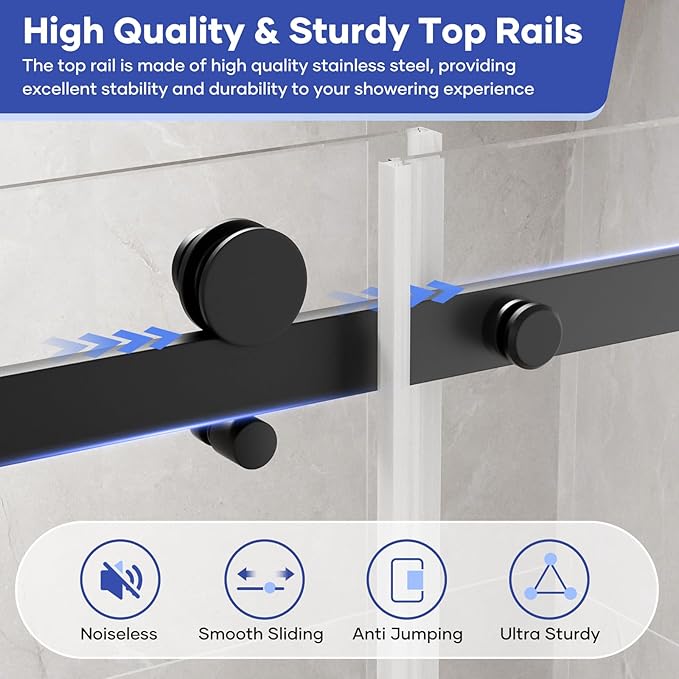 Venice Frameless Shower Door 60 in W x 74 in H,5/16"(8mm) Clear Tempered Glass Door, Bathroom Shower Door with 18 inch Pull Handle, Stainless Steel Hardware Black