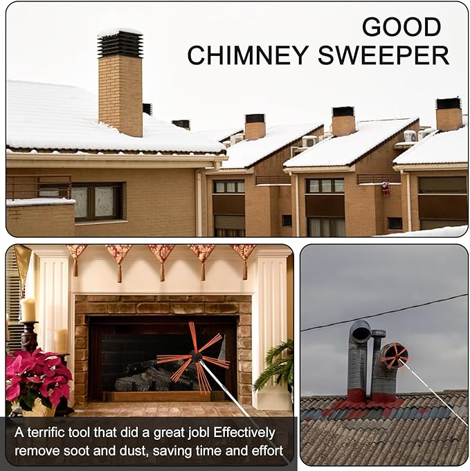 Chimney Sweep Brushes Replacement, 1/2'' External Thread, Brush Cleaning Range 4" -12", Rotary Sweep DIY Set With Aluminum Connector, Chimney Brush Kit Driven by Drill for Sweeping Fireplace