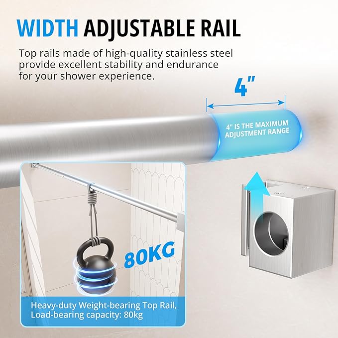 Frameless Sliding Shower Door 56–60 in W x 76 in H, 10mm Clear Tempered Glass Shower Doors Glass Sliding 60 Inches, Single Nano Coating, Stainless Steel Hardware, Silent Smooth Rollers, Brushed Nickel