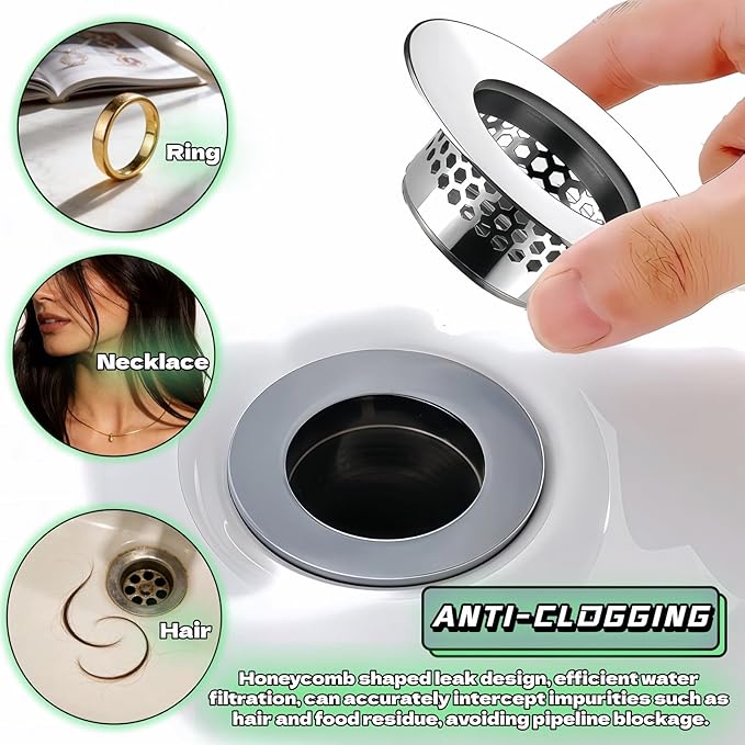 2-Pack Stainless Steel Drain Filter for Bathtub, Shower & Sink – 1.97” Universal Hair Catcher, Clog Preventer for Tub, Floor Drain, Bathroom Sink, Kitchen Sink – Easy Clean, Fast Flow, Odor & Guard