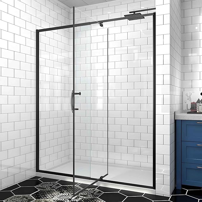 56-60" W x 71" H Pivot Glass Shower Door,1/4"(6mm) Thick Clear SGCC Tempered Shower Glass Door,Matte Black Shower Door,Reversible Installation