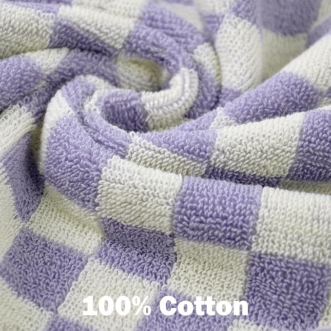 Jacquotha Wash Cloths Checkered 4 Pack (Lilac) - Cotton Washcloths for Face Body, 13 x 13 Inches Daily Cleansing Kitchen Towels