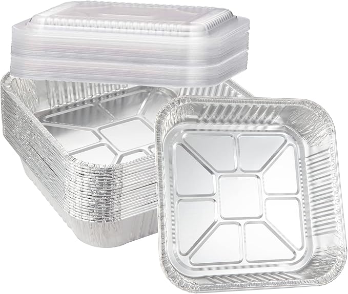 20-Pack Disposable Aluminum Foil Tins - Heavy Duty Square Cake & Baking Pans with Plastic Dome Lids