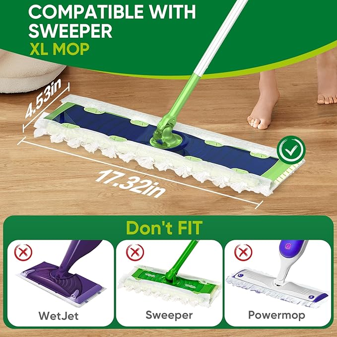 XL Heavy Duty Dry Sweeping Cloths Compatible with Sweeper Mop, Microfiber Duster Mop Pads Refills for Cleaning Hardwood Floor Dust and Pet Hair, Disposable (60 Count)