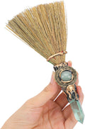 Witch Broom Green Crystal - Witch Wiccan Altar Broom Witchcraft Witches Pagan Altar Decor Natural Reiki Energy Wand Stone Ritual Magic Ceremonial for Meditation Therapy Halloween Decorations