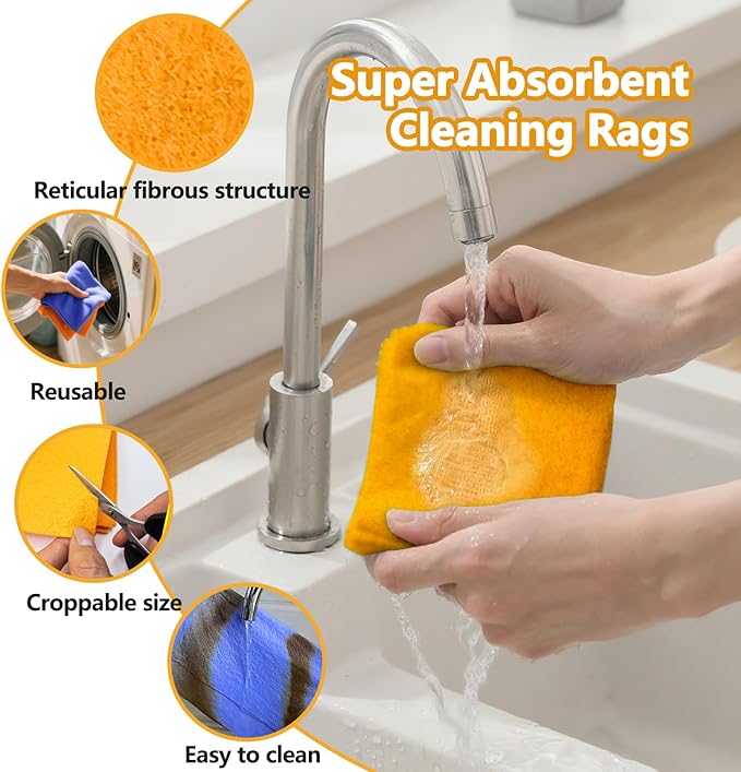 8 Pack Super Absorbent Shammy Cleaning Cloths – Reusable Non-Woven, Lint-Free & Scratch-Free Towels for Kitchen, Bathroom, Windows, Floors, Car & Pet Cleanups