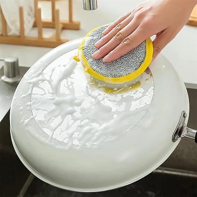 Dual-Sided Dishwashing Reusable Sponge for Kitchen Round Non-Scratch Scrub Sponges for Dishes, Pots and Pans 5 Pack