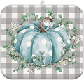 Fall Dish Drying Mat for Kitchen Counter,Buffalo Plaid Blue Pumpkin Pattern Microfiber Drying Mat,Washable Absorbent Kitchen Countertop Harvest Thanksgiving Dish Mat Drain Mat,16x18 Inch
